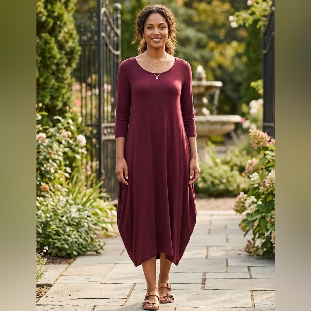 NWT Pastel by Vivienne Elegant Burgundy Maxi Dress Stretchy Lightweight Casual - Picture 1 of 7